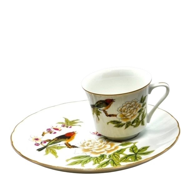 Shafford Other - Vintage Shafford Chinese Garden Bird Floral Cup & Saucer Set Gold Trim